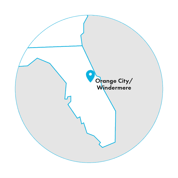 Map highlights location of job opening in Orange City, Florida and Windemere, Florida