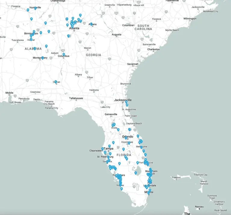 Map identifies AQUA office locations in Florida, Georgia, and Alabama