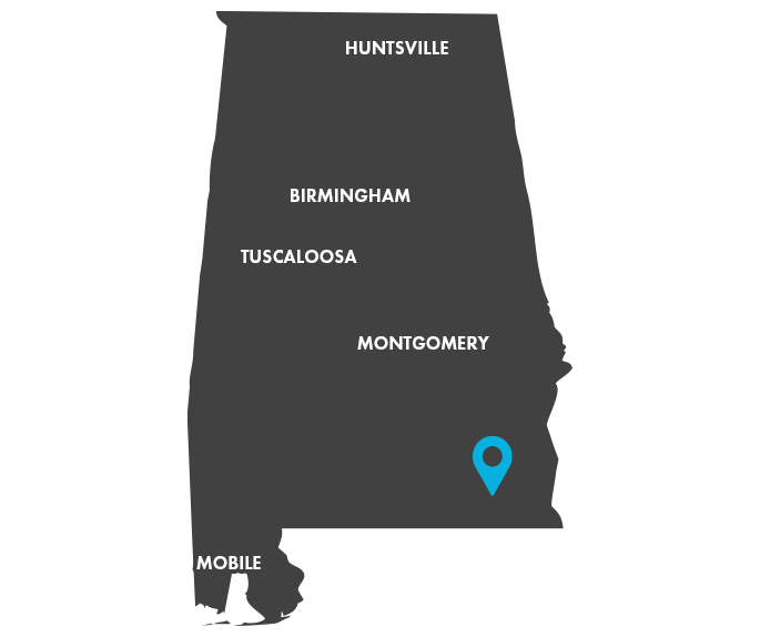 Dothan Pin over Alabama State Map
