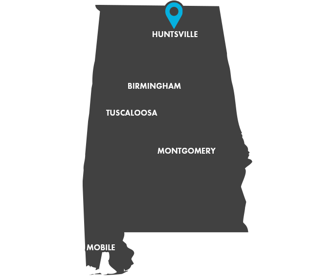 Alabama State Map With Huntsville Pin Over